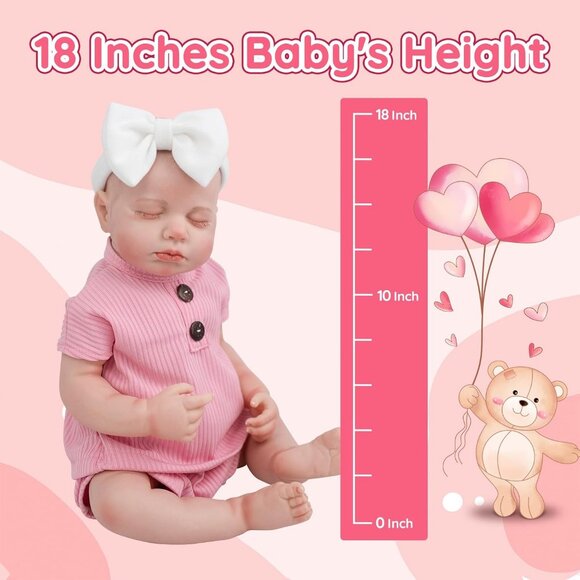 18 Inch Reborn Baby Doll Girl Realistic Full Vinyl Body Sleeping Newborn Toy - Picture 6 of 8